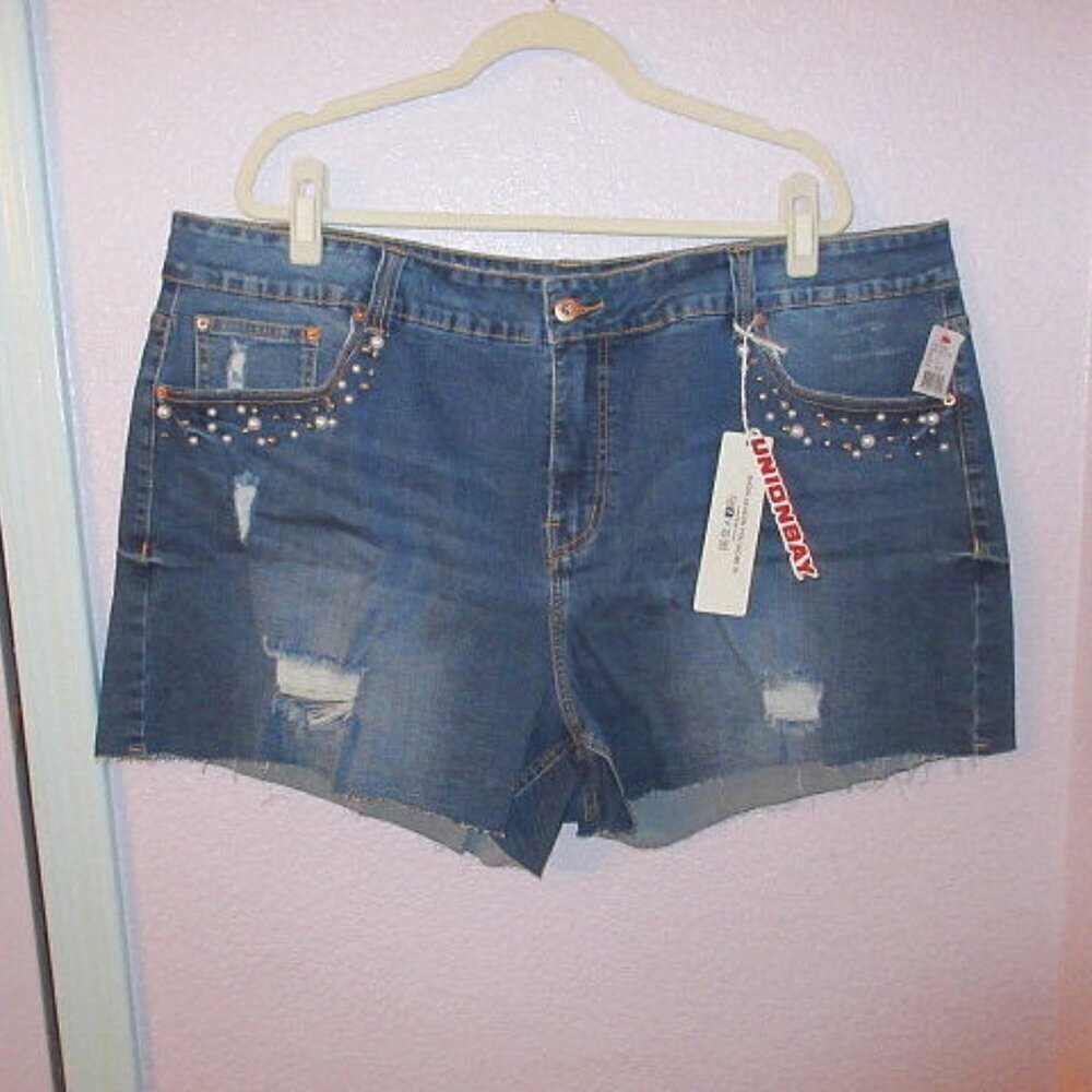 Vtg Y2K Womens Jean Shorts Size 24 Stretch Denim Cut Offs High Rise Embellished